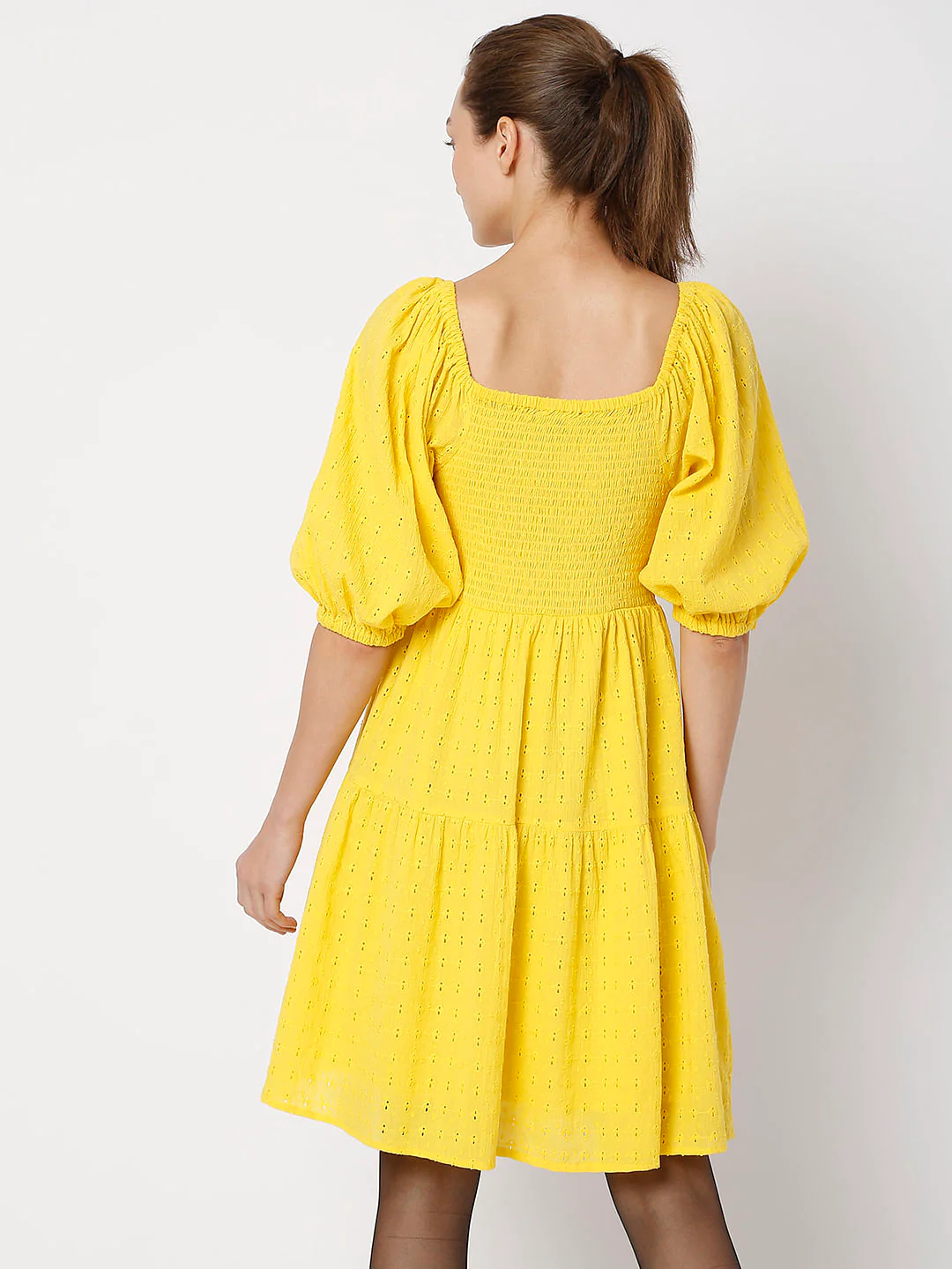 Yellow Schiffli Mini Dress - Image 4