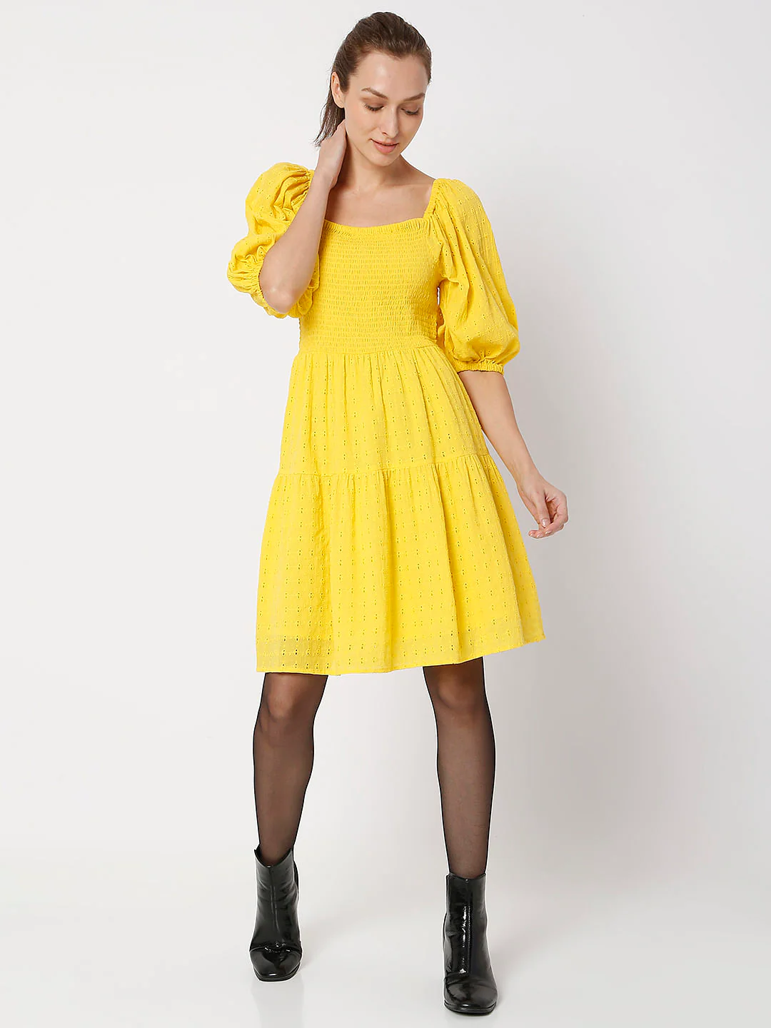Yellow Schiffli Mini Dress - Image 5