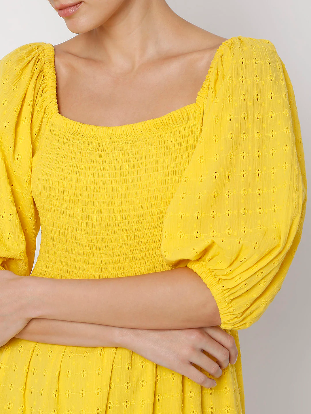 Yellow Schiffli Mini Dress - Image 6