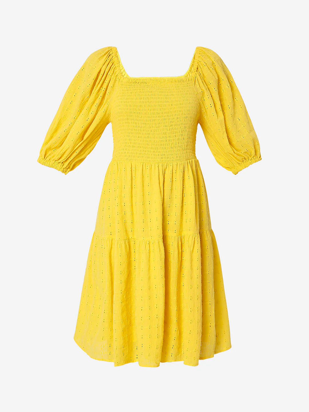 Yellow Schiffli Mini Dress - Image 7