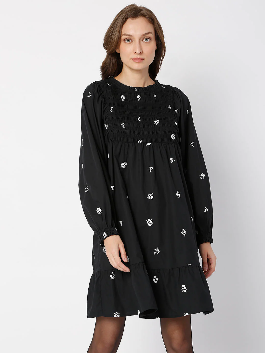 Black Floral Embroidery Dress - Image 2