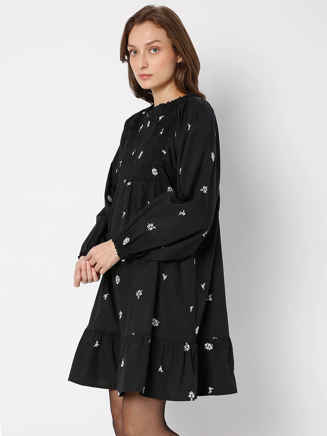 Black Floral Embroidery Dress - Image 3