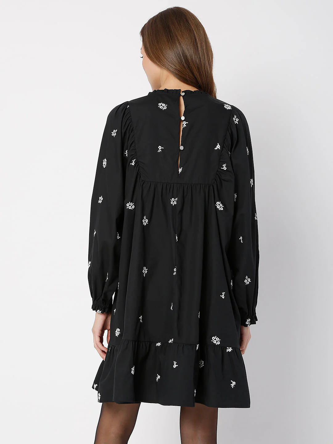 Black Floral Embroidery Dress - Image 4