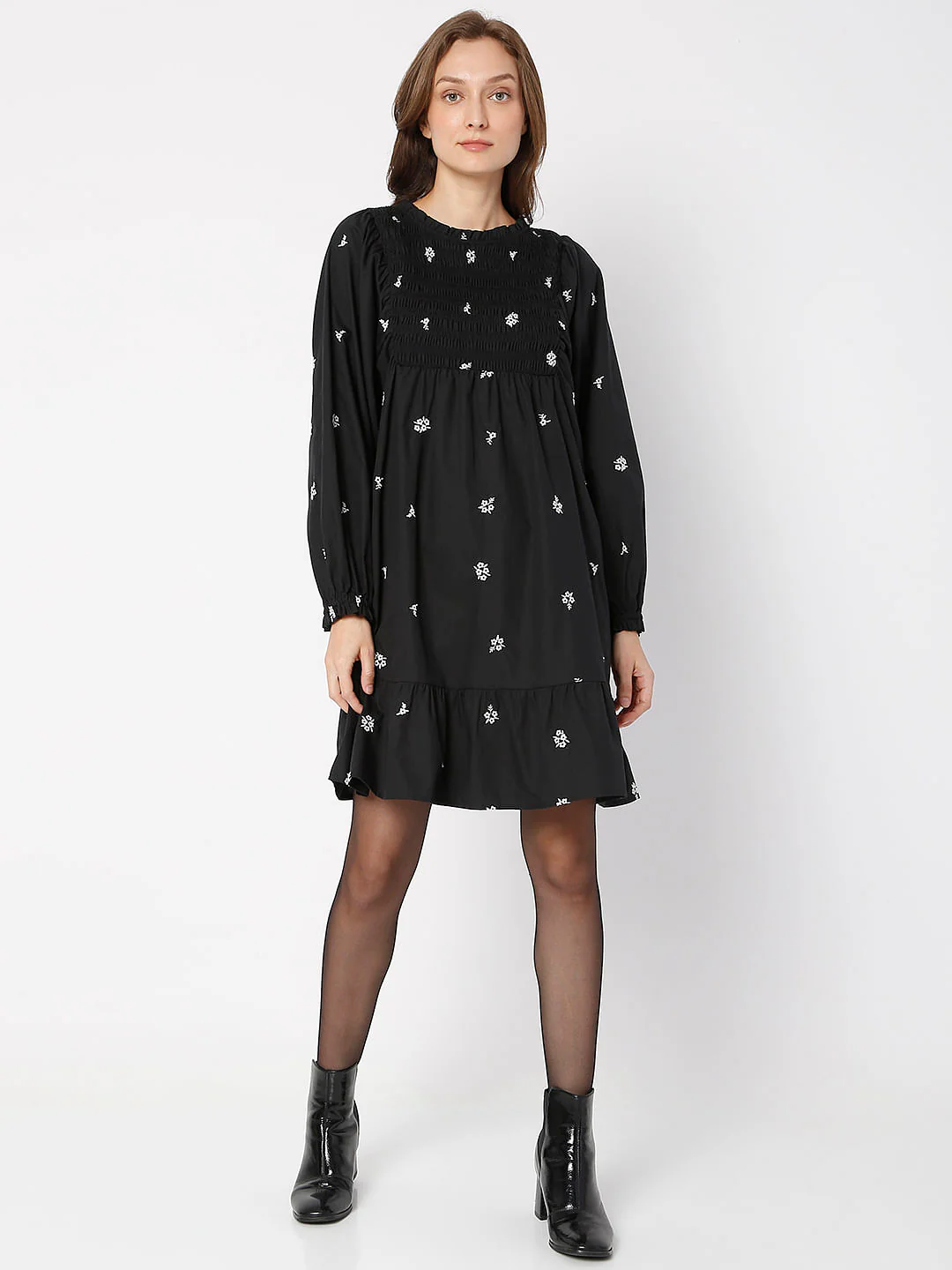 Black Floral Embroidery Dress - Image 5