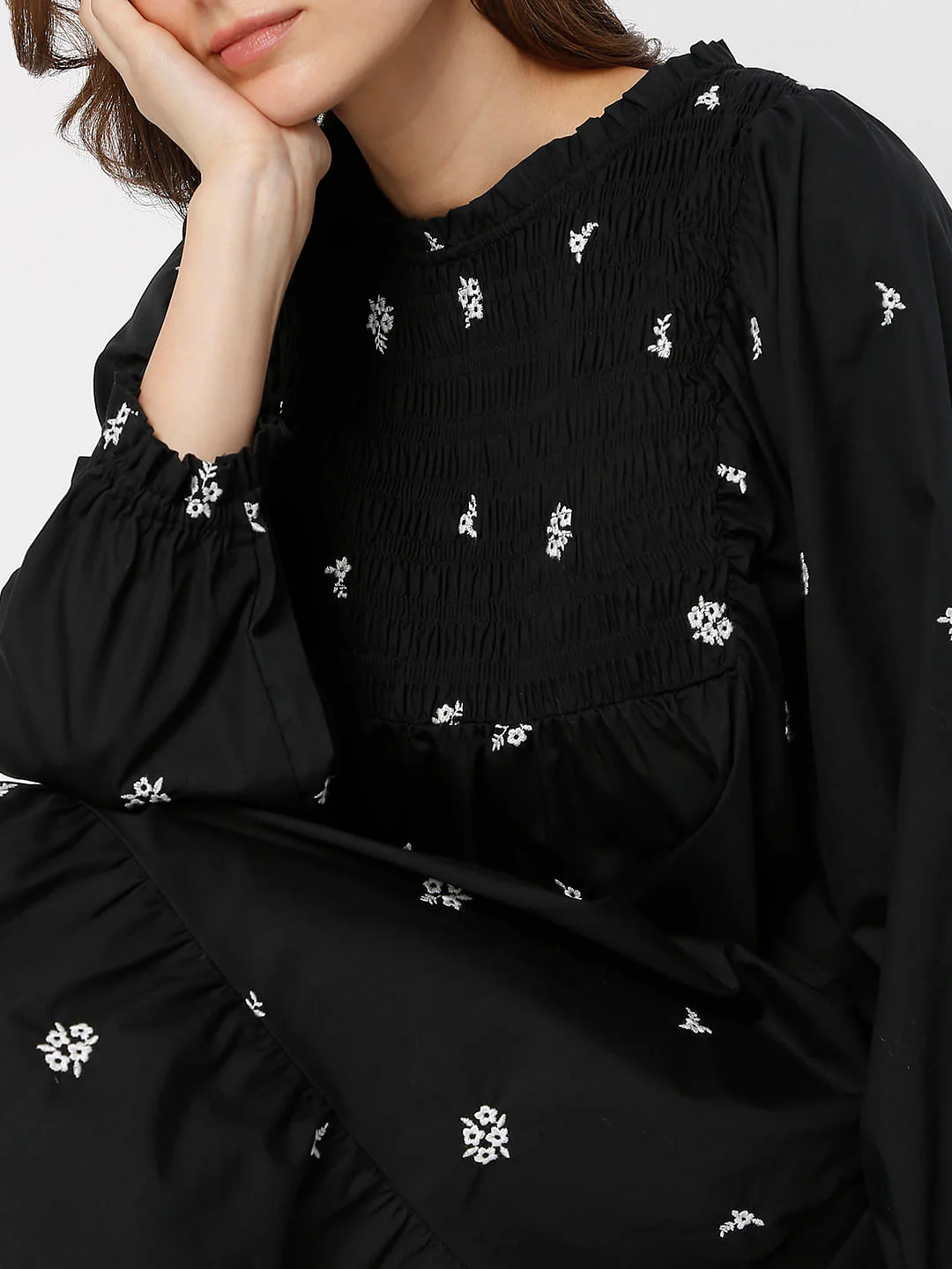 Black Floral Embroidery Dress - Image 6