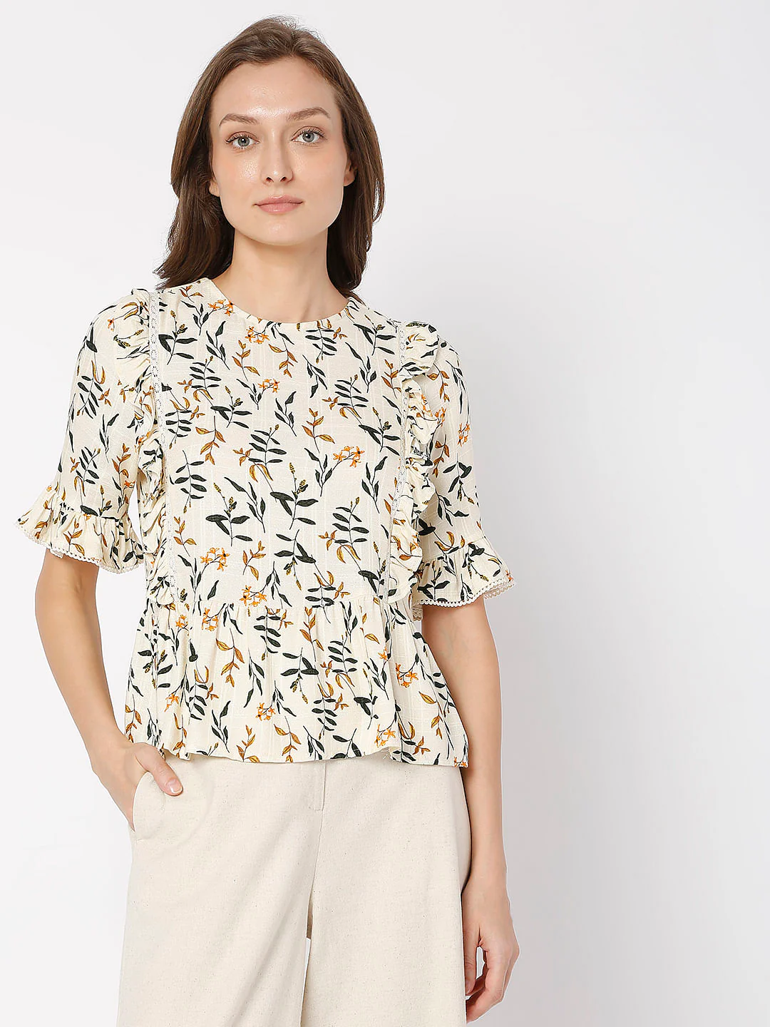 Beige Floral Top - Image 2