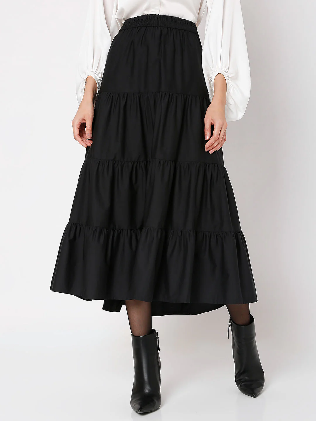 Black High Rise Tiered Skirt - Image 2