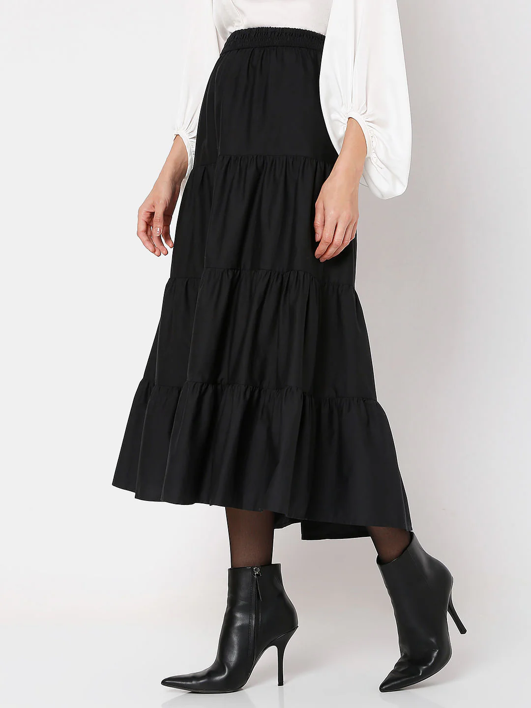 Black High Rise Tiered Skirt - Image 3