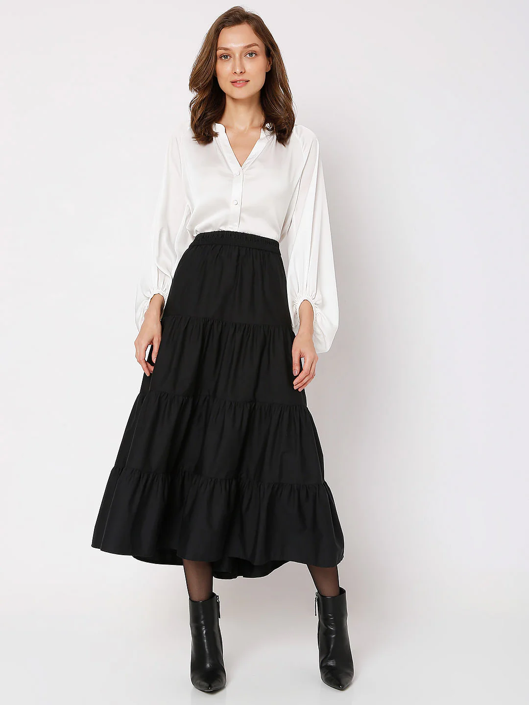 Black High Rise Tiered Skirt - Image 6