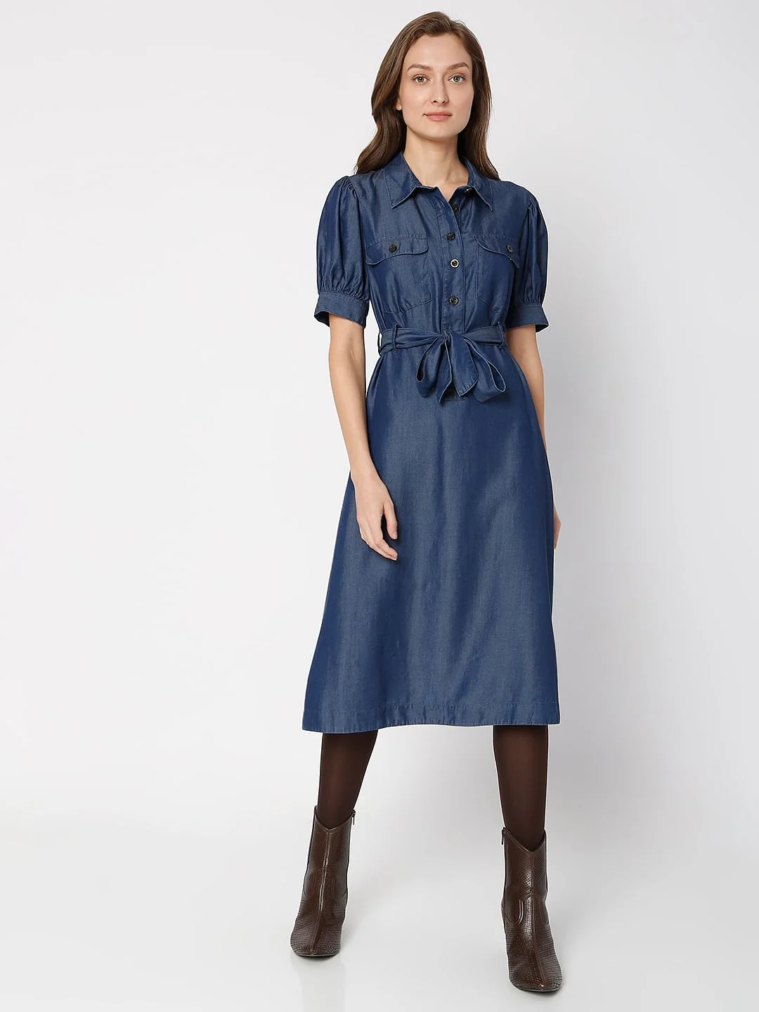 Blue Denim Midi Dress - Image 2