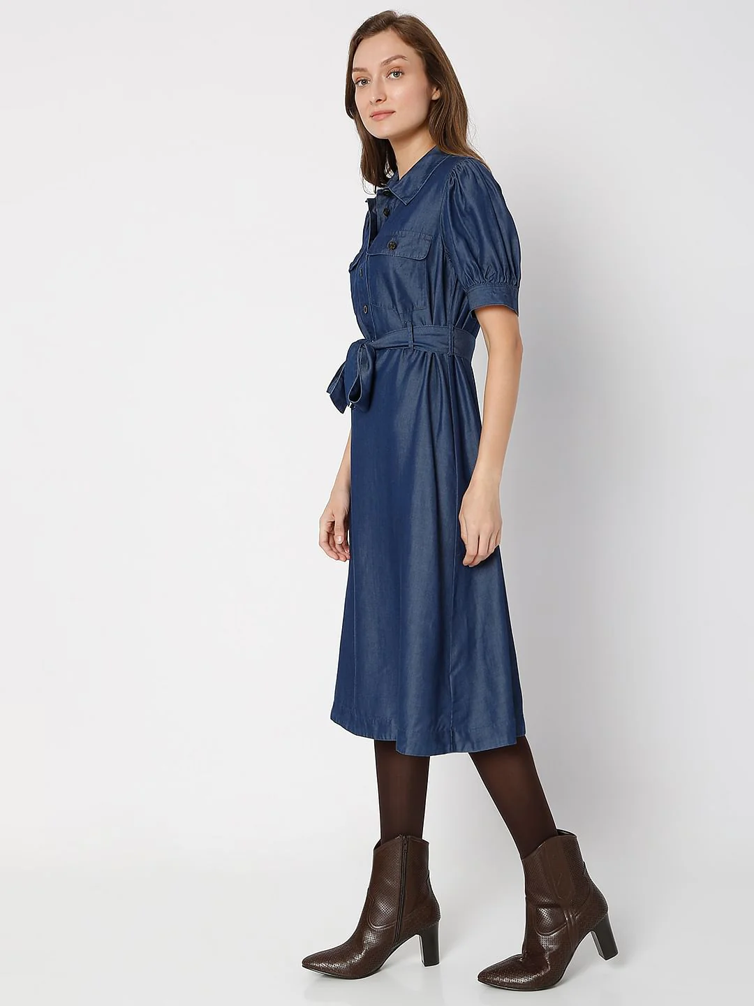 Blue Denim Midi Dress - Image 3
