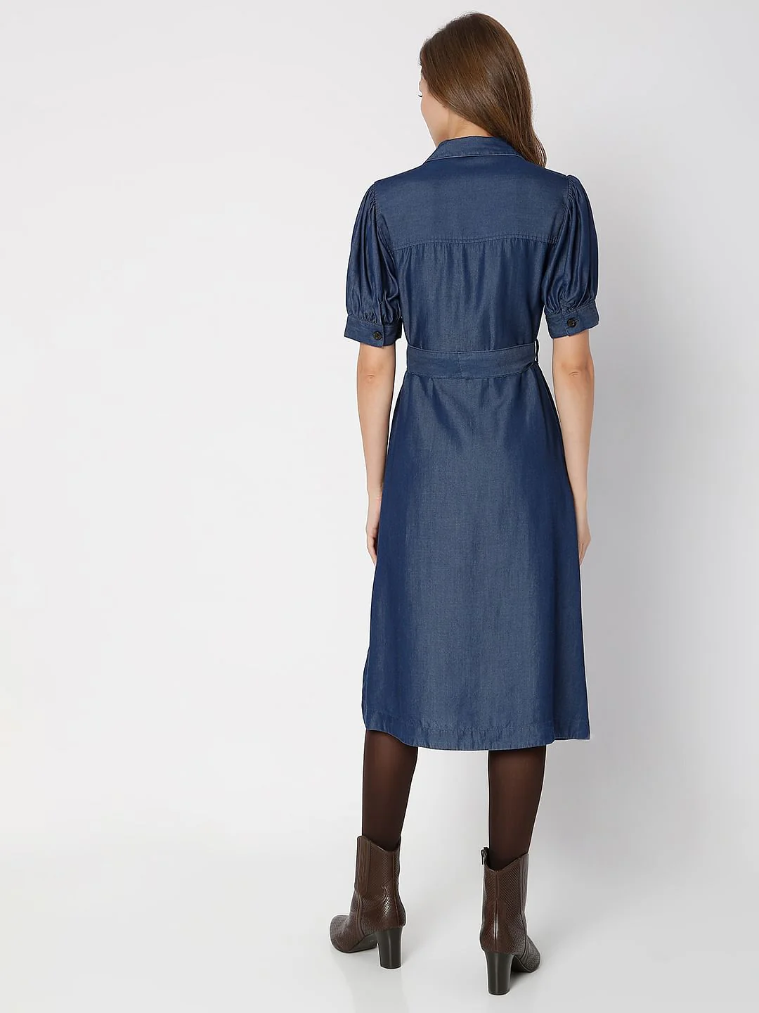 Blue Denim Midi Dress - Image 4