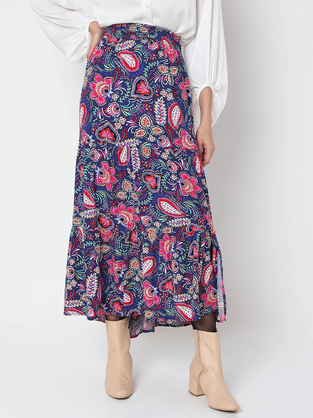 Blue Floral Print Midi Skirt - Image 2