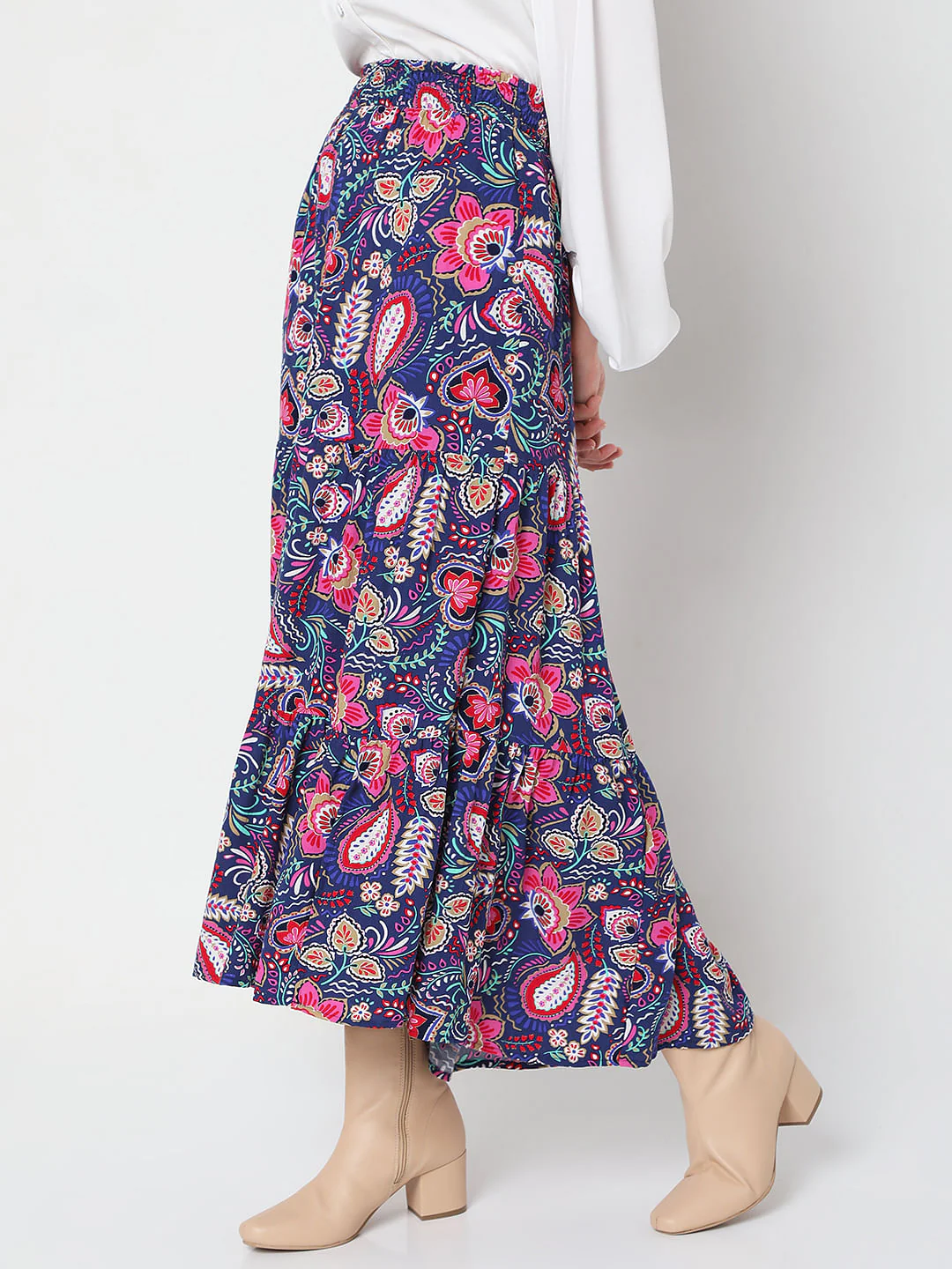 Blue Floral Print Midi Skirt - Image 3