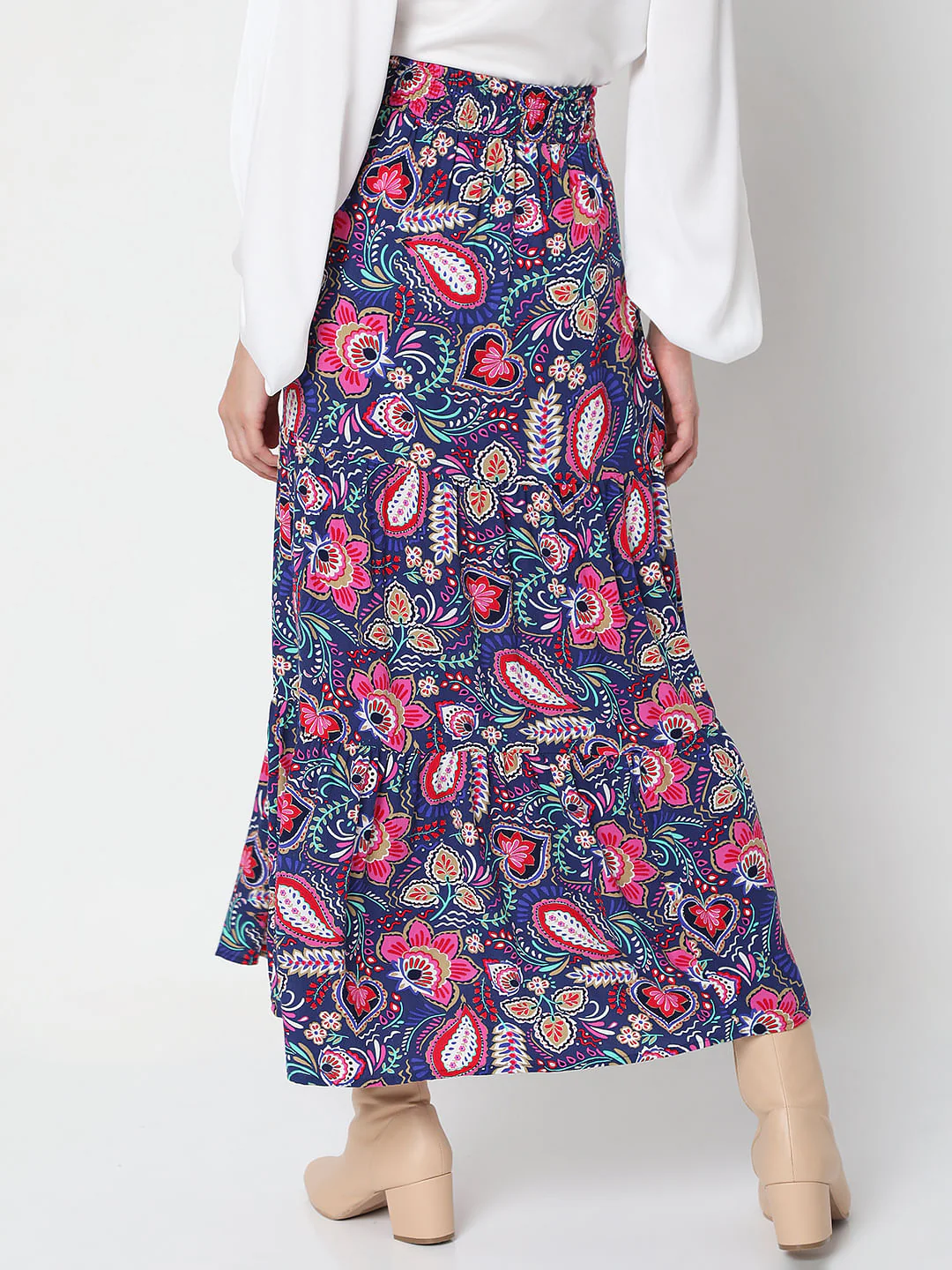 Blue Floral Print Midi Skirt - Image 4
