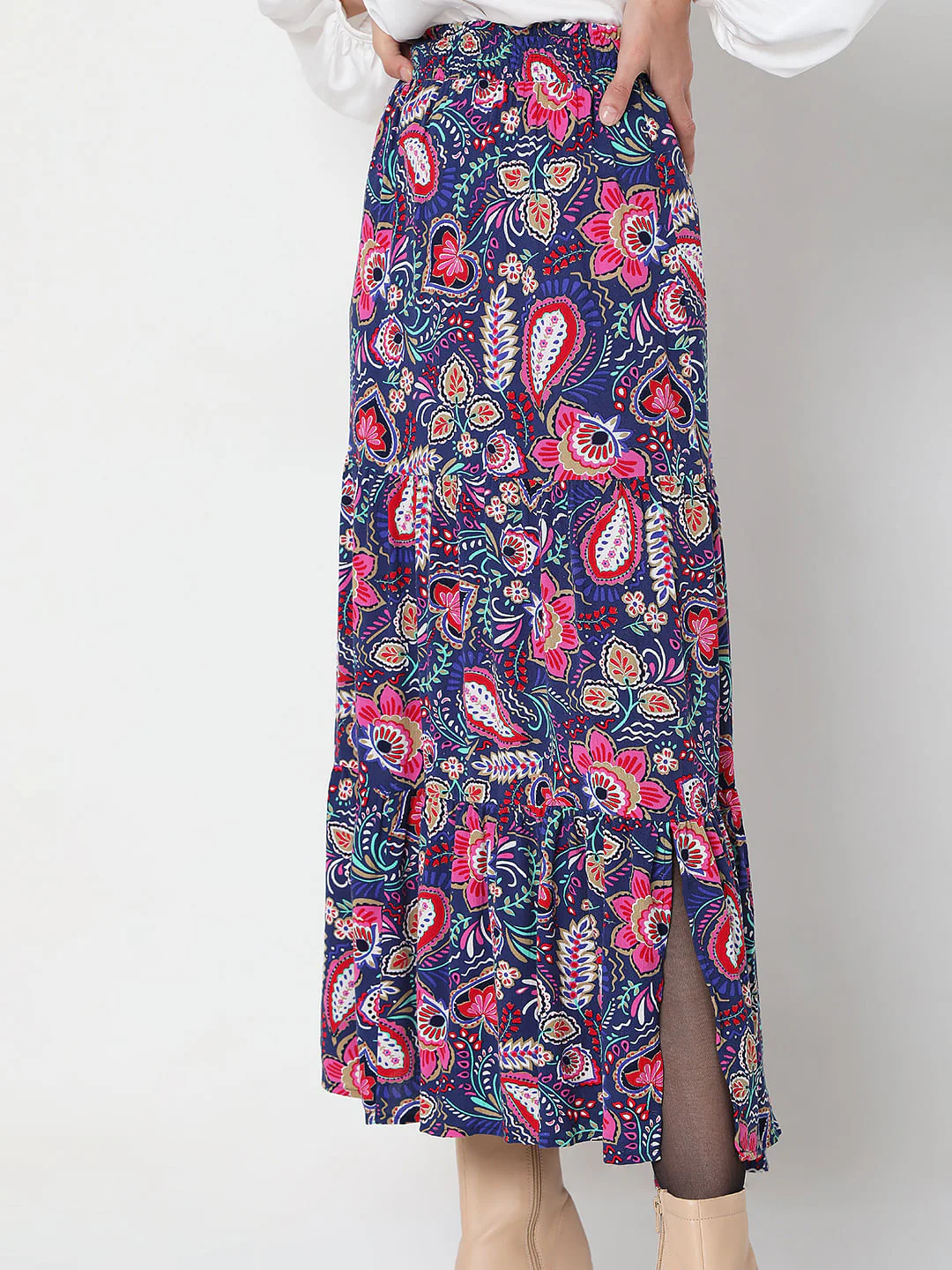 Blue Floral Print Midi Skirt - Image 5