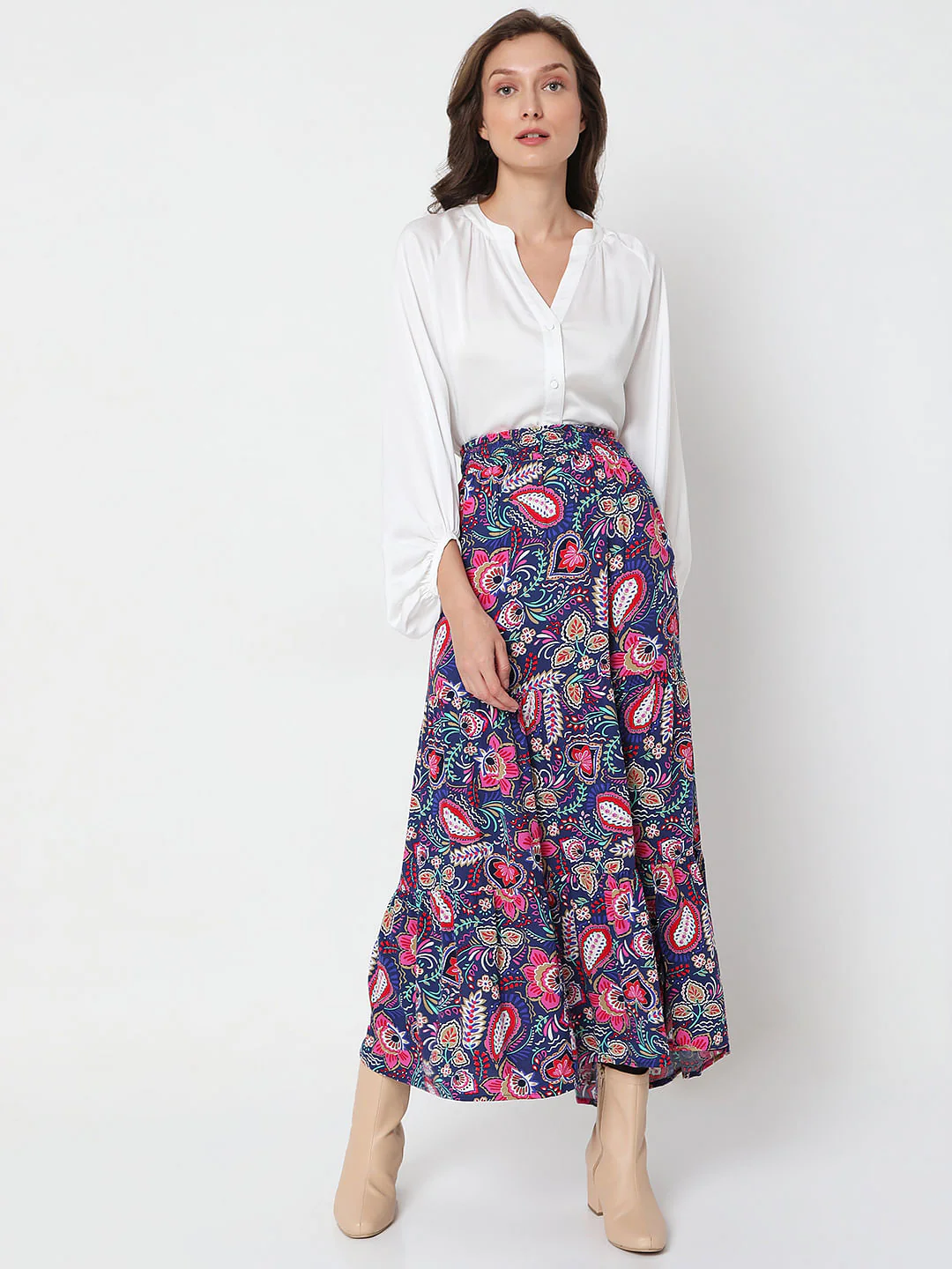 Blue Floral Print Midi Skirt - Image 6