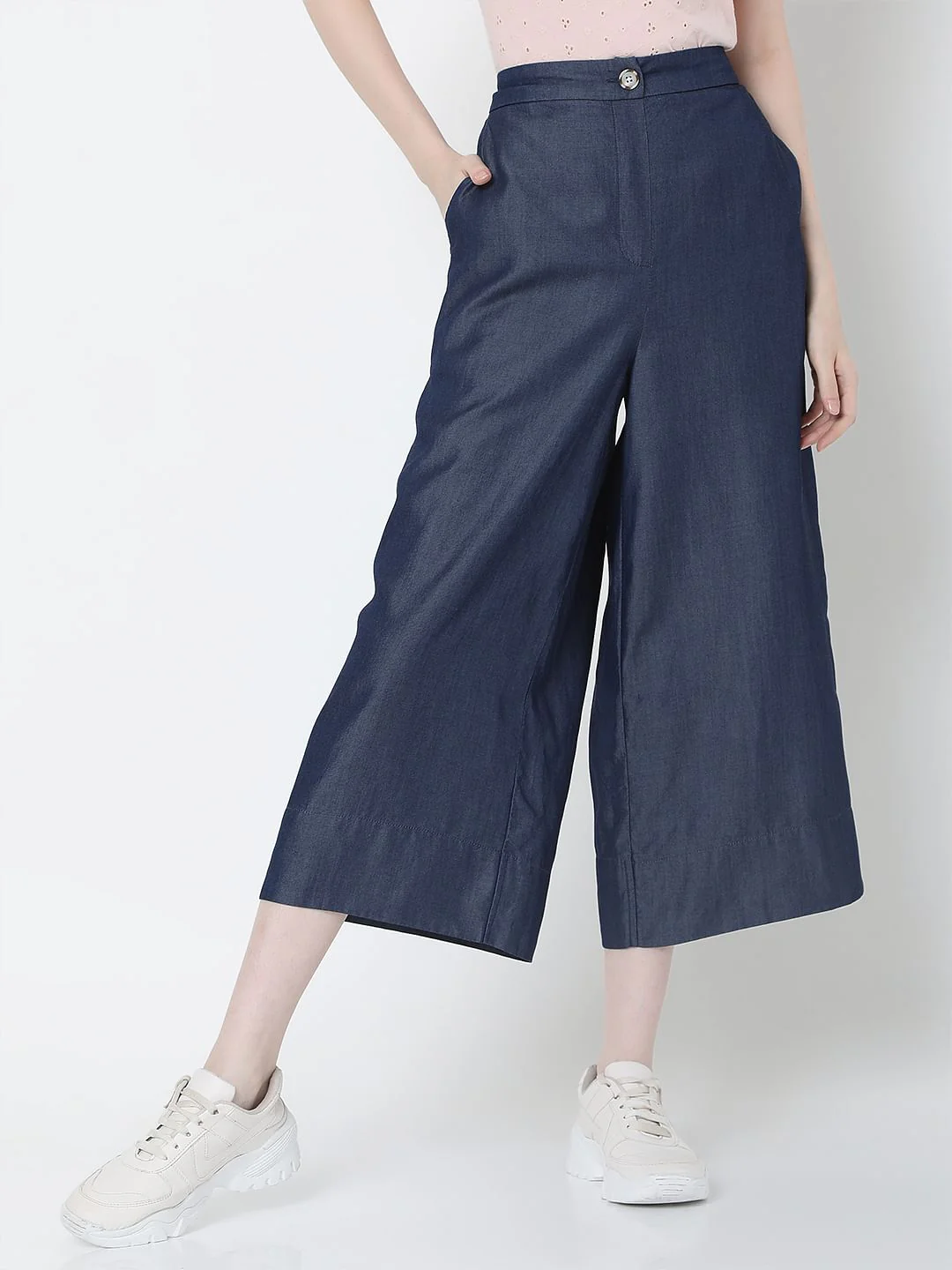 Blue Mid Rise Denim Culottes - Image 2