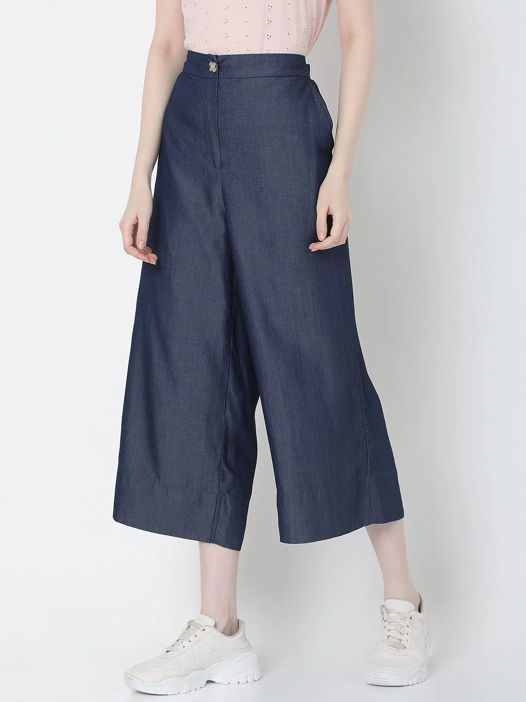 Blue Mid Rise Denim Culottes - Image 3