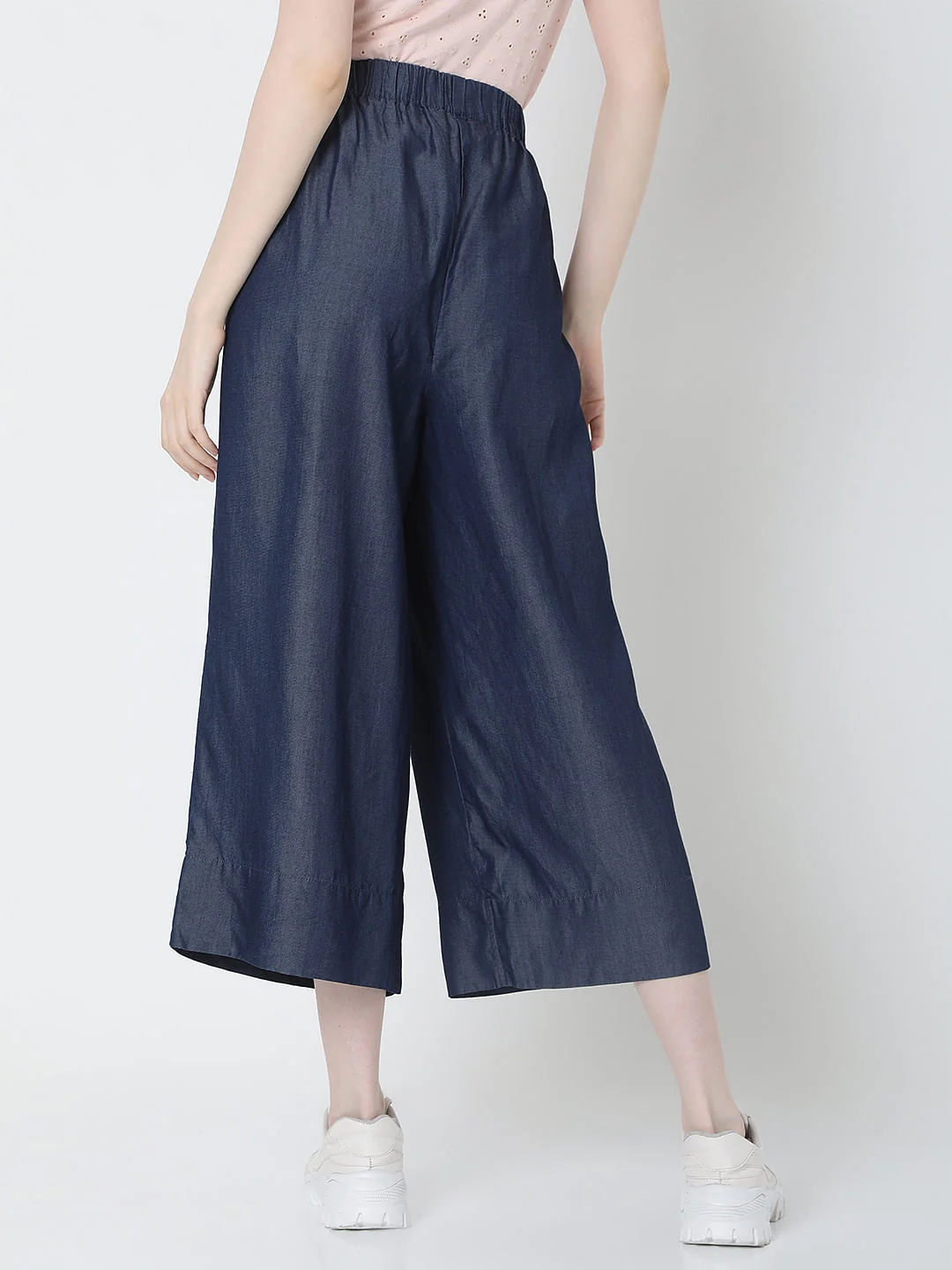 Blue Mid Rise Denim Culottes - Image 4