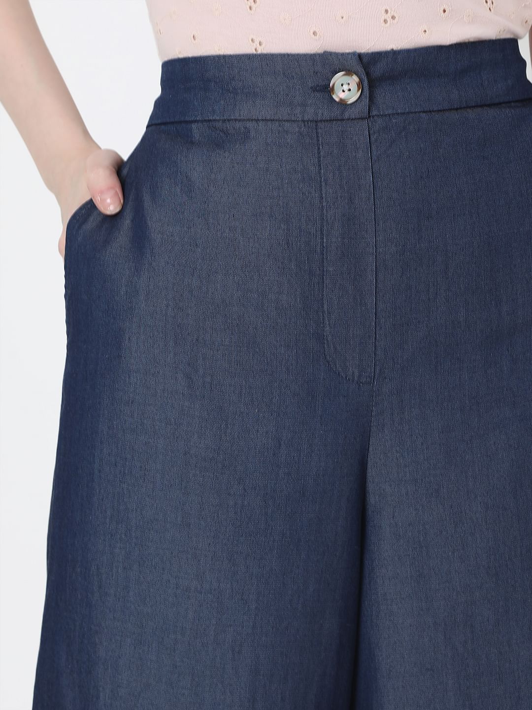 Blue Mid Rise Denim Culottes - Image 5