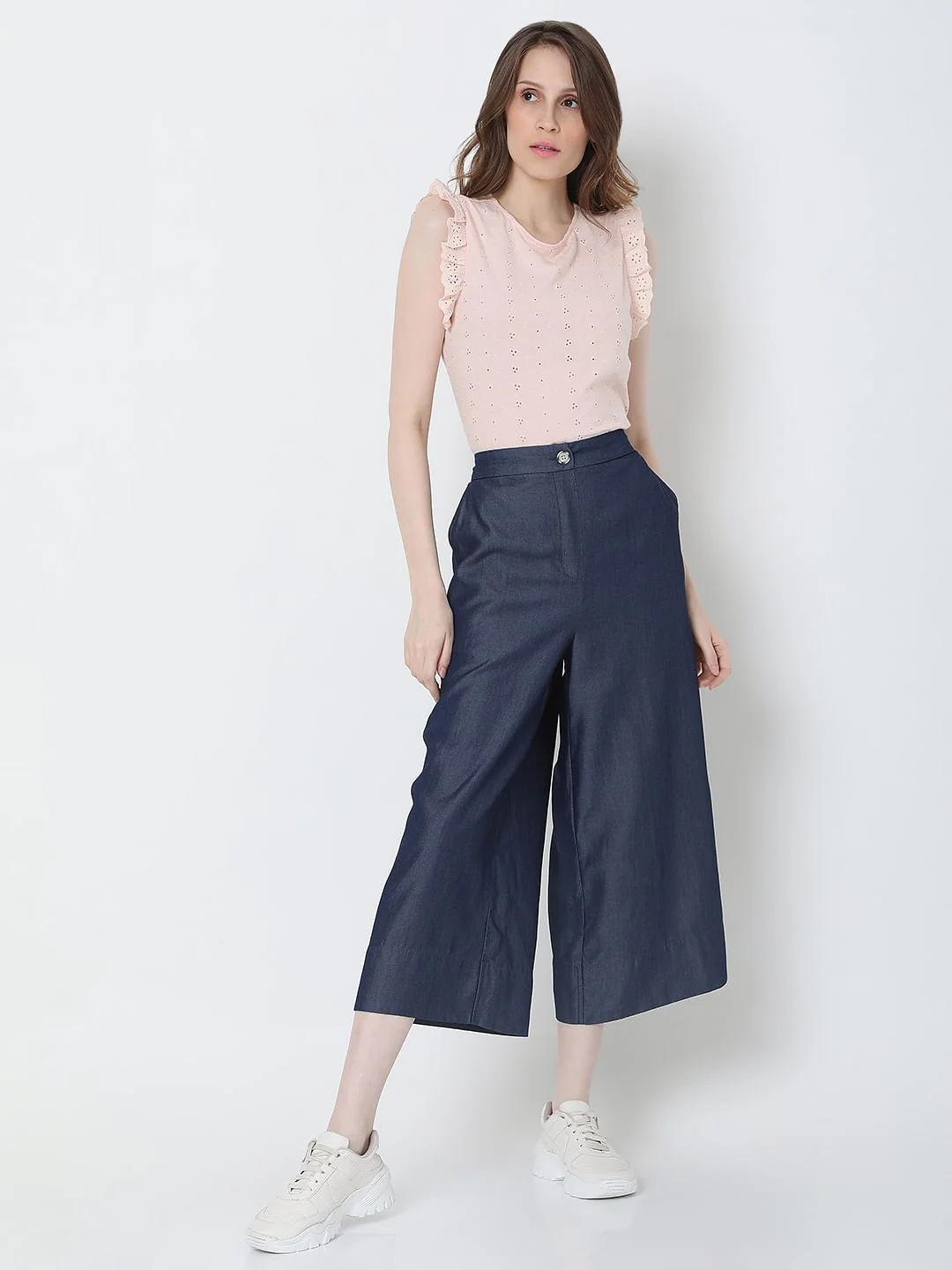 Blue Mid Rise Denim Culottes - Image 6