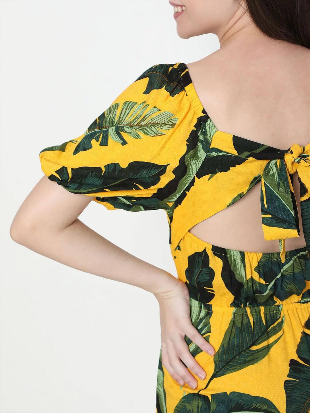 Yellow Tropical Print Midi Dress - Image 5