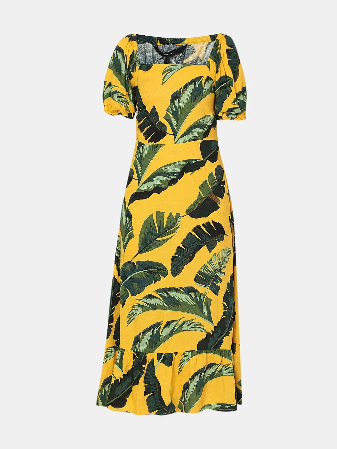 Yellow Tropical Print Midi Dress - Image 6