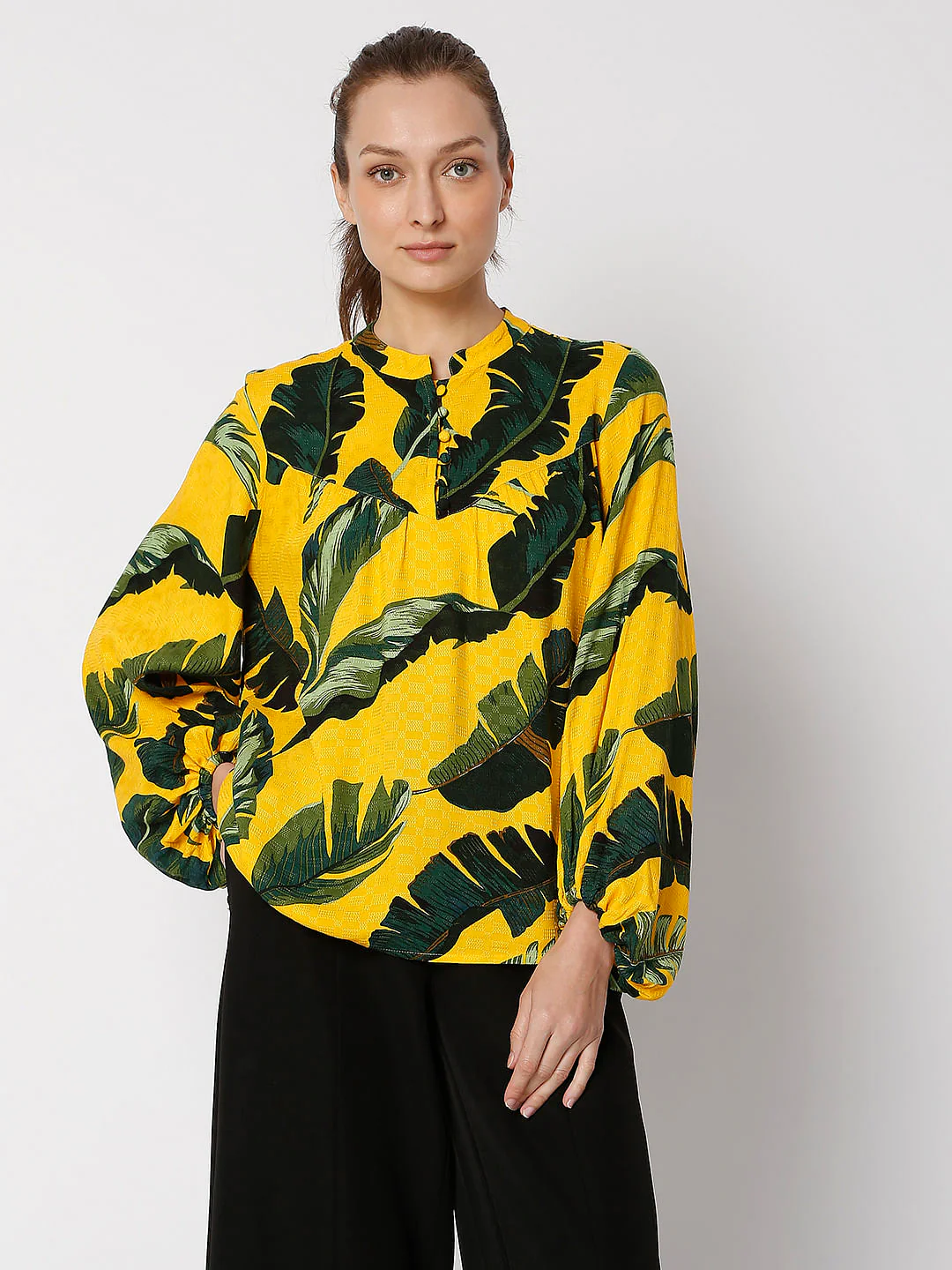 Yellow Tropical Print Top - Image 2