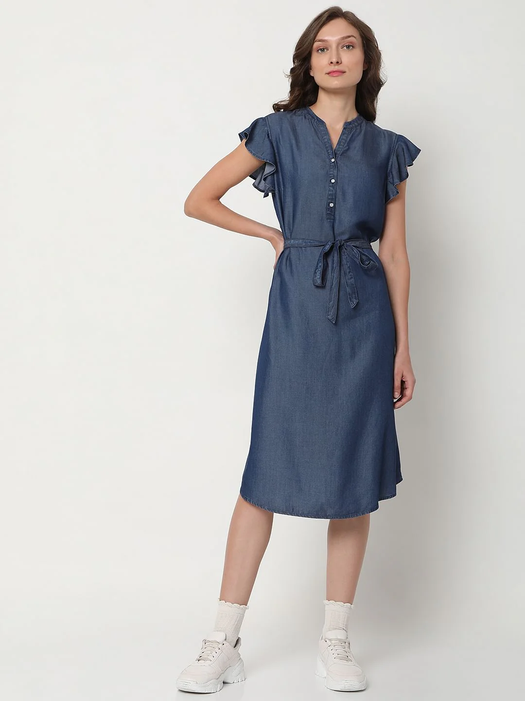Blue Denim Midi Dress - Image 2