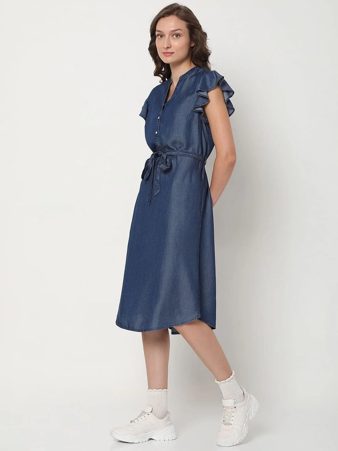 Blue Denim Midi Dress - Image 3