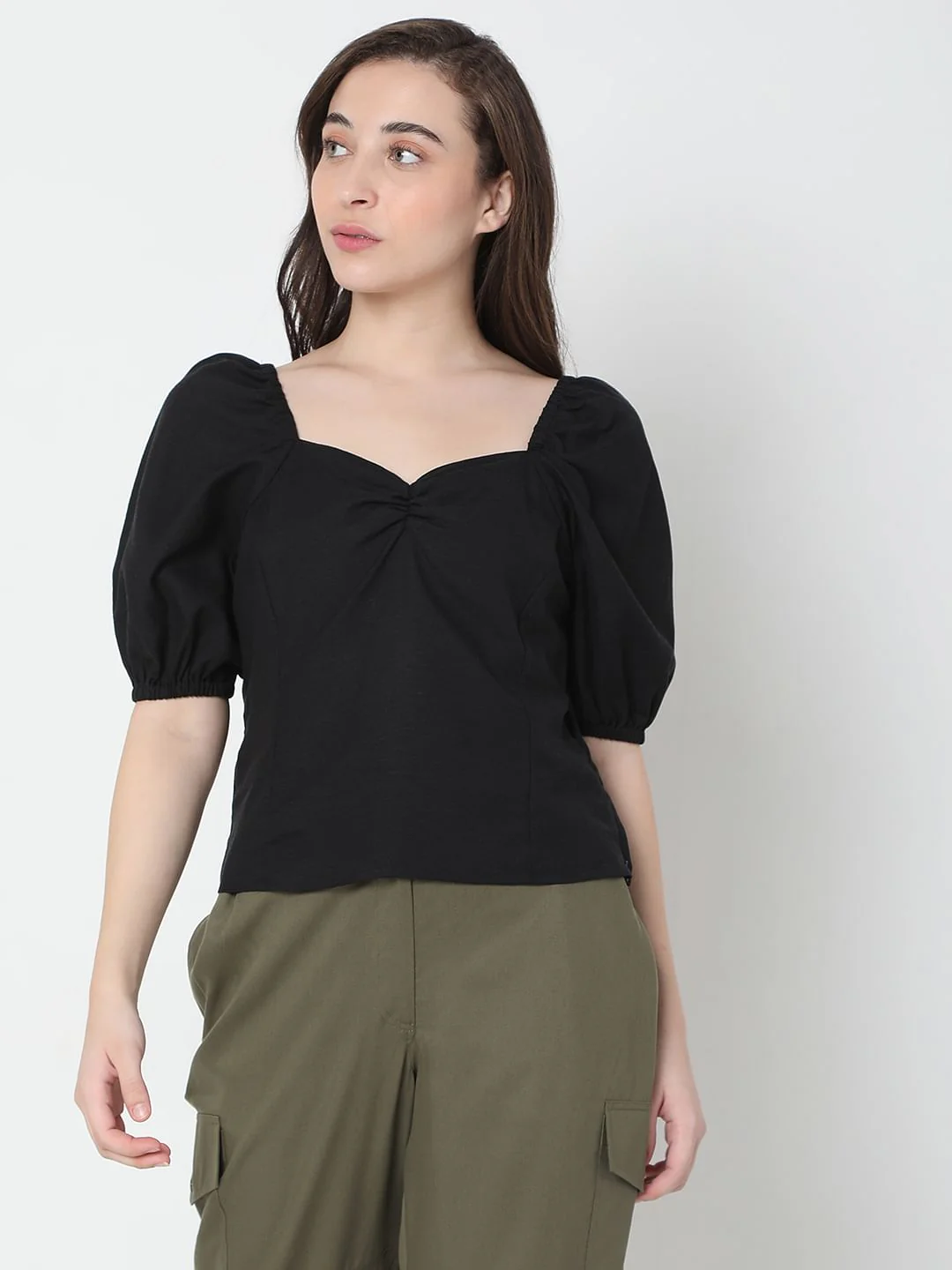 Black Puff Sleeves Top - Image 2