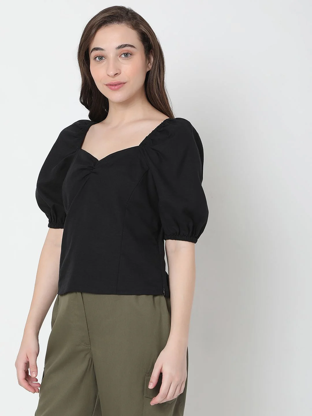 Black Puff Sleeves Top - Image 3
