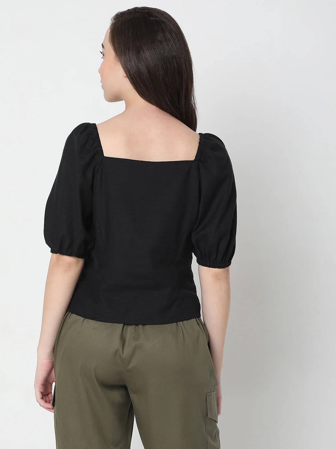 Black Puff Sleeves Top - Image 4