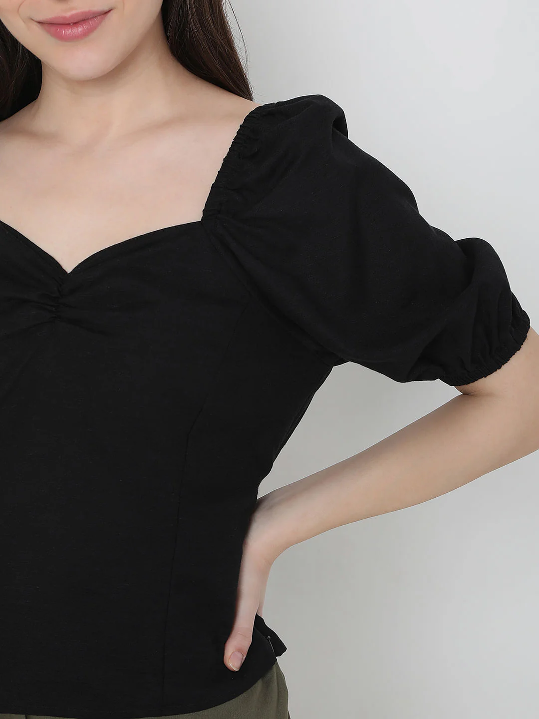 Black Puff Sleeves Top - Image 6