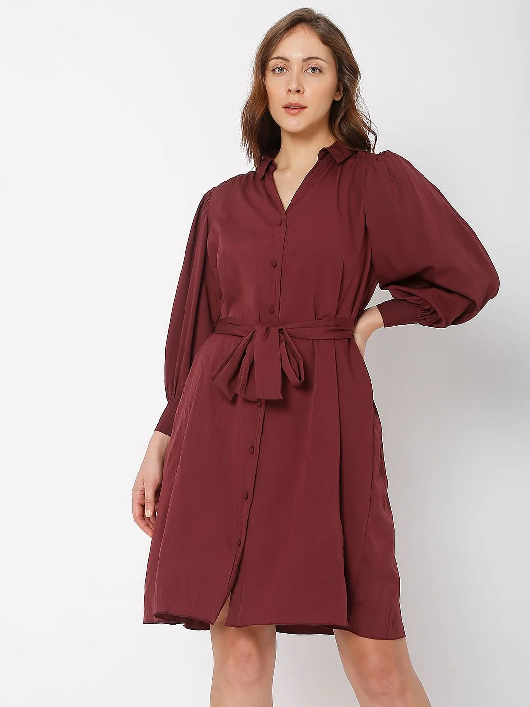 Dark Red Shirt Dress - Image 2