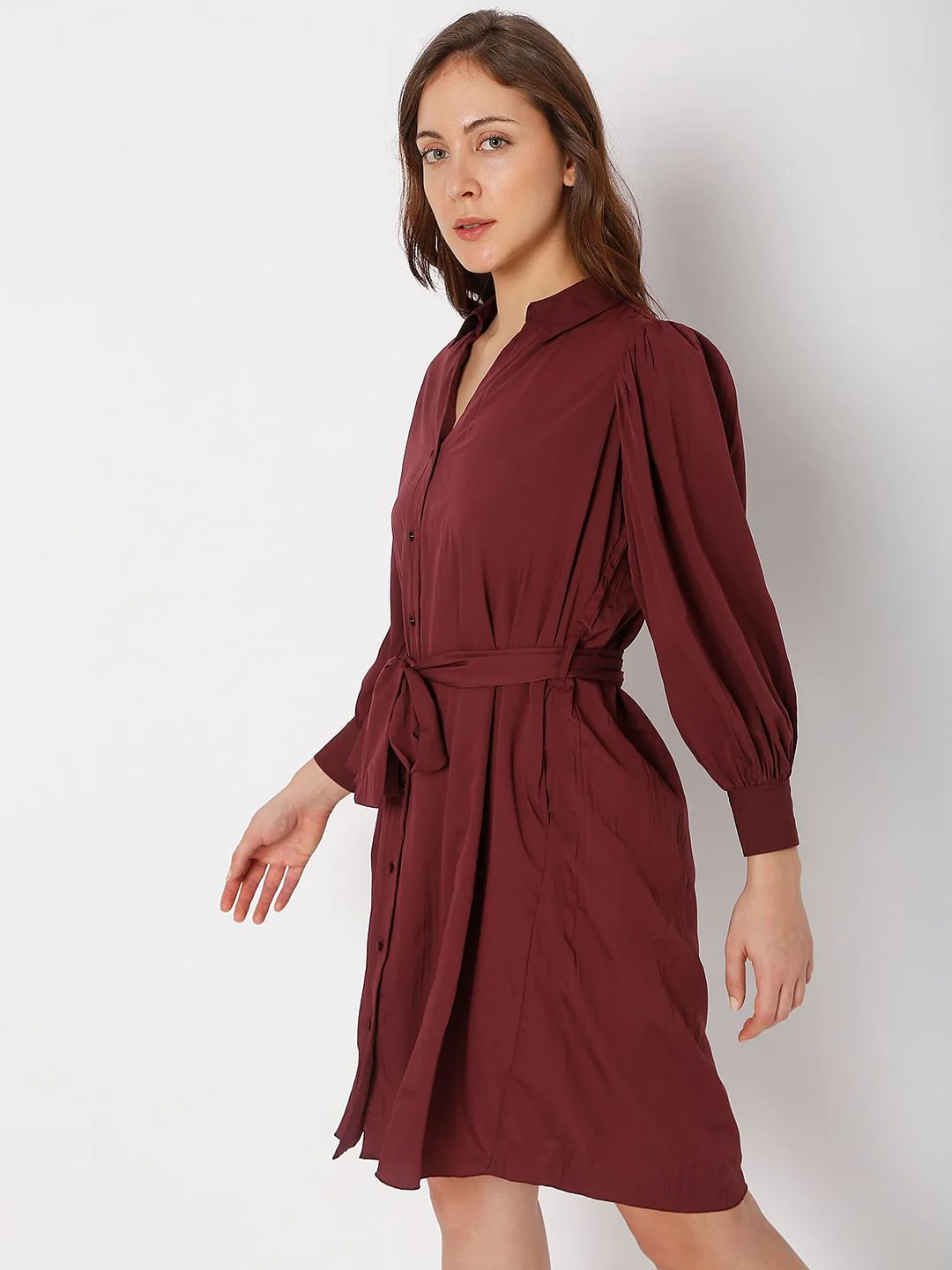 Dark Red Shirt Dress - Image 3