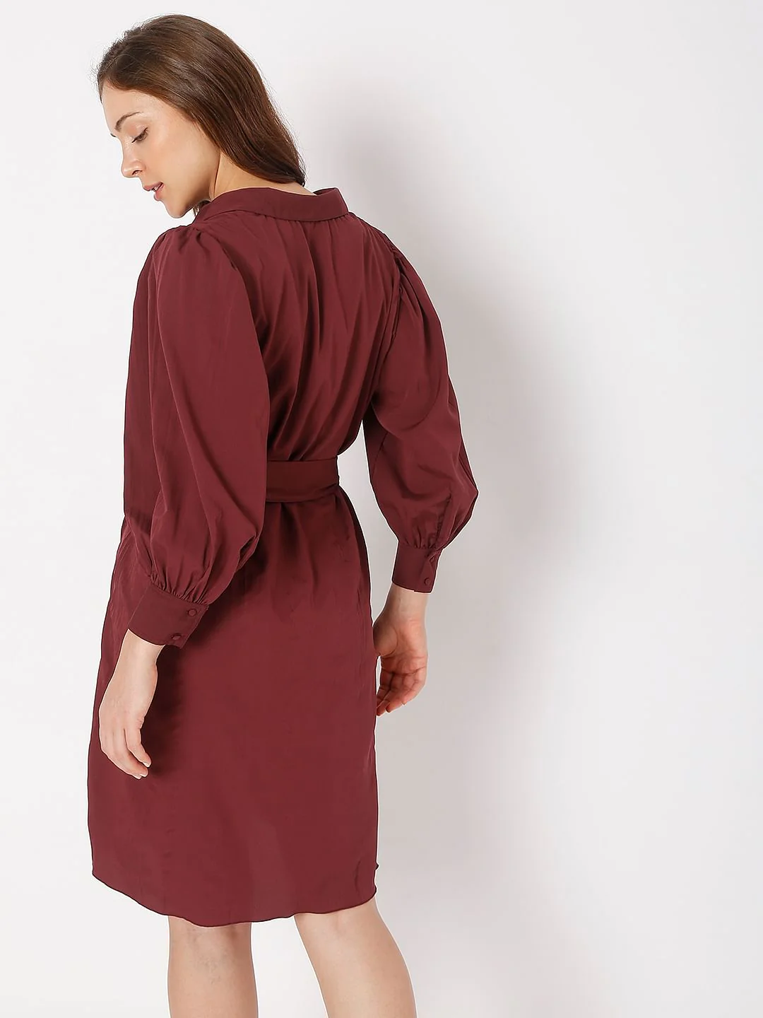 Dark Red Shirt Dress - Image 4