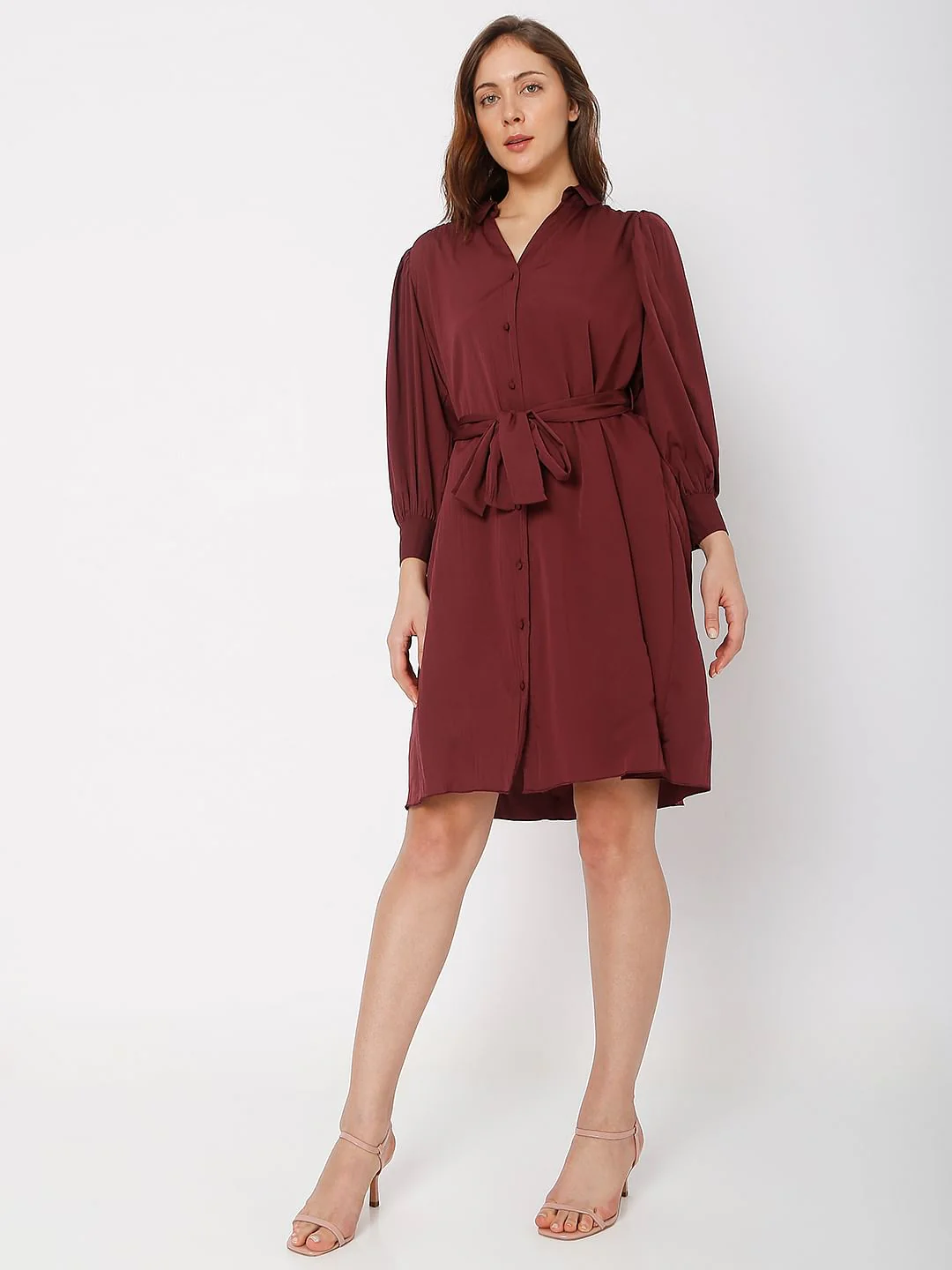 Dark Red Shirt Dress - Image 5