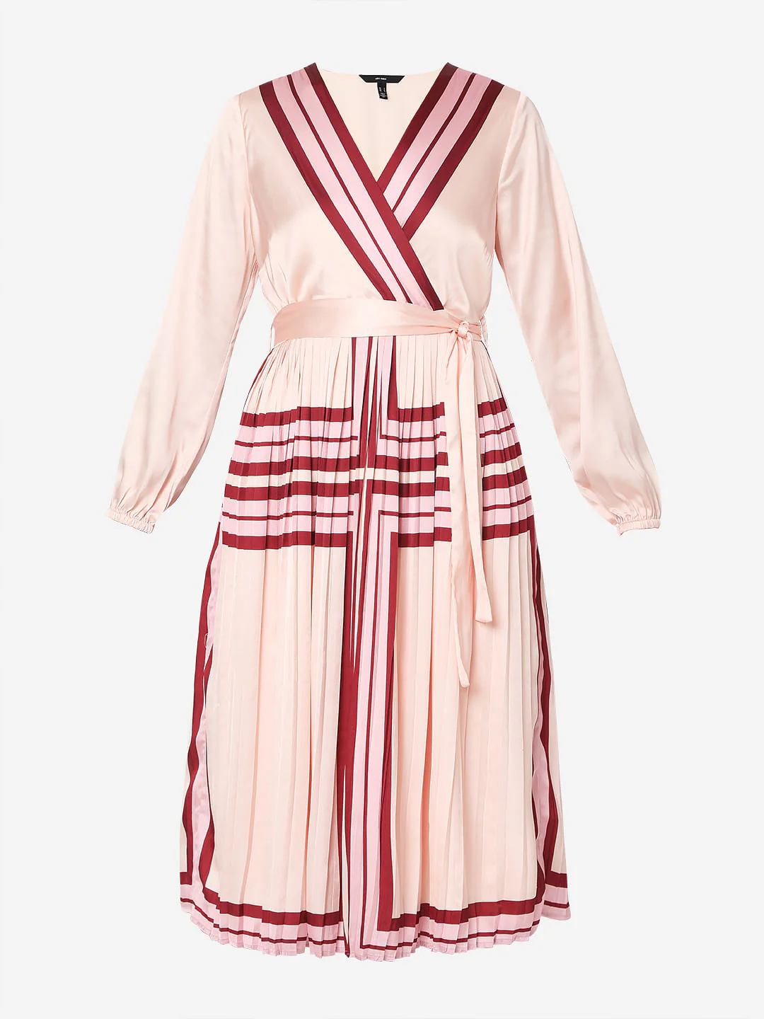 Pink V-Neck Pleated Midi Dress - Image 6