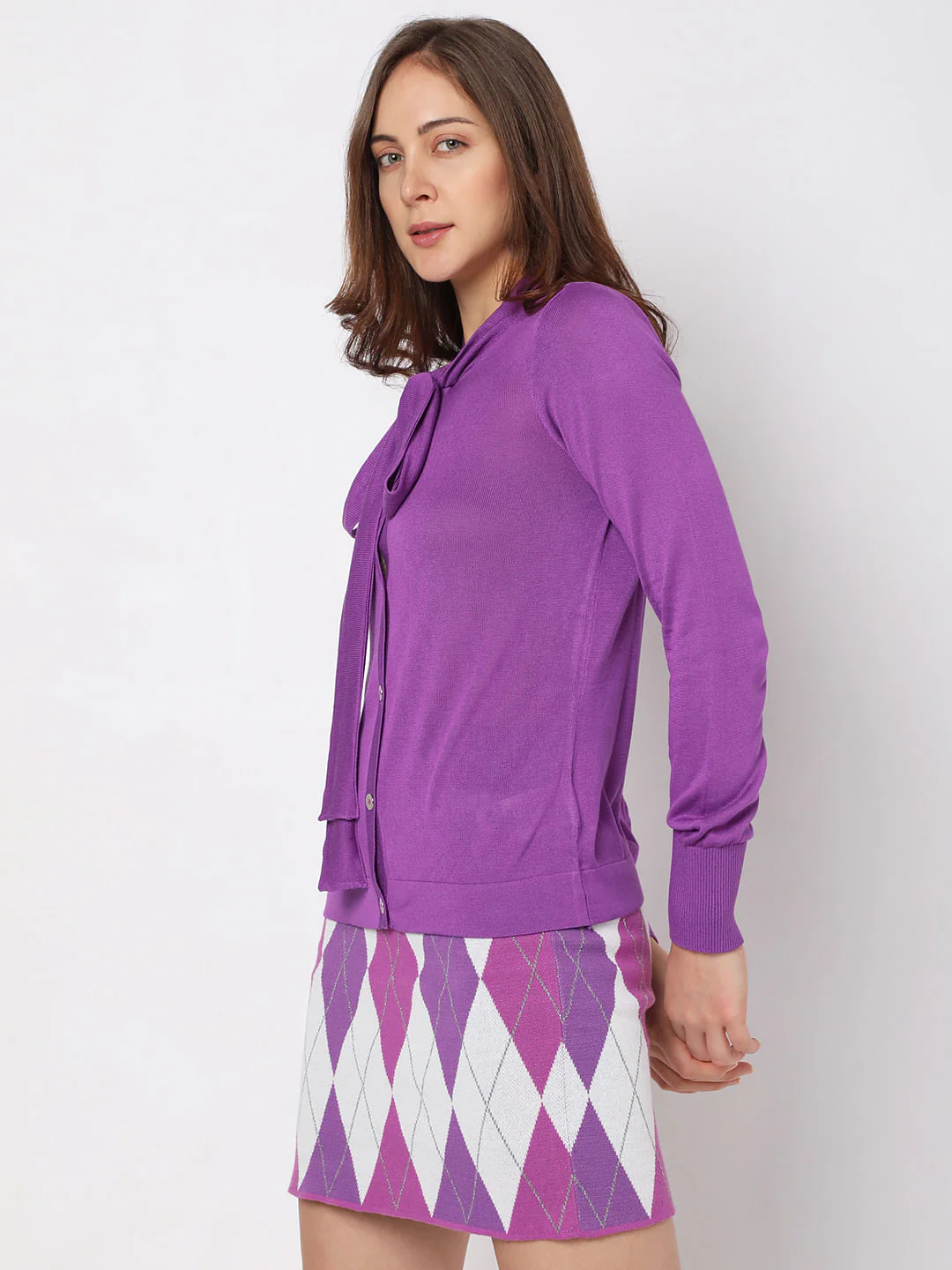 Purple Tie-Up Knit Top - Image 2