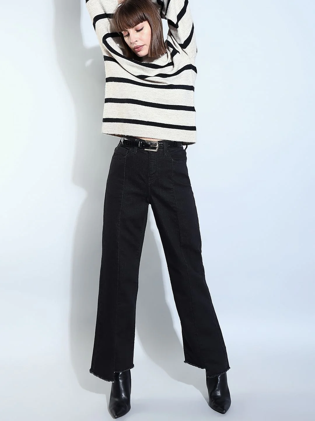 Black Raw Edge Jade Straight Fit Jeans