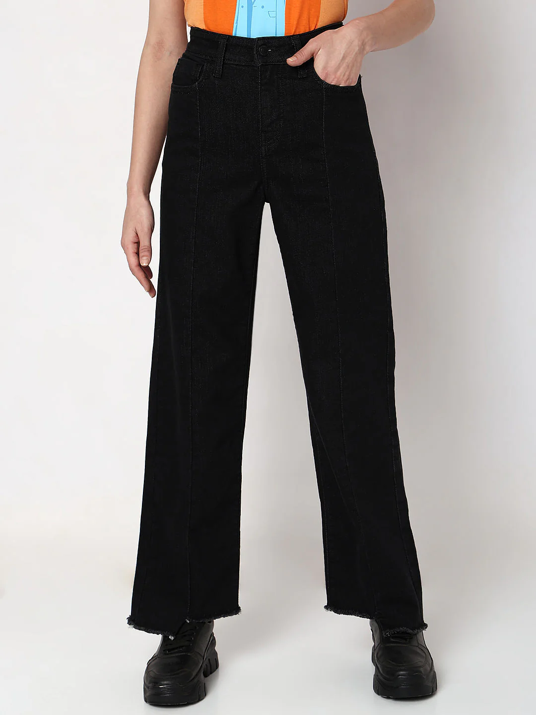 Black Raw Edge Jade Straight Fit Jeans - Image 2