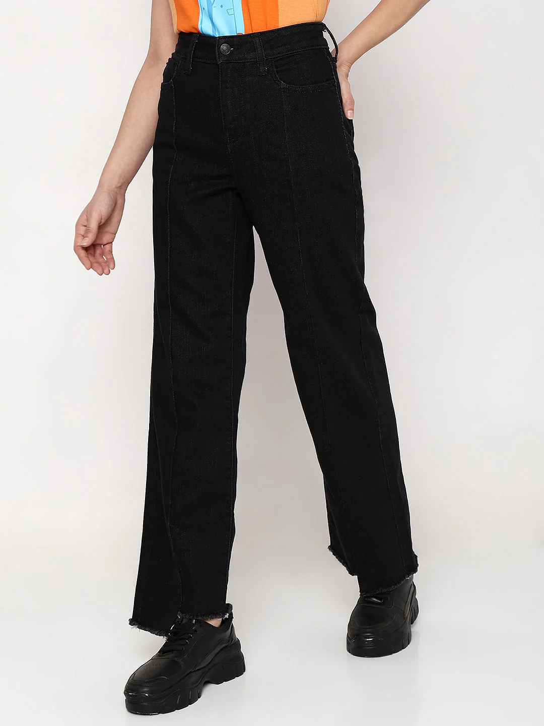 Black Raw Edge Jade Straight Fit Jeans - Image 3
