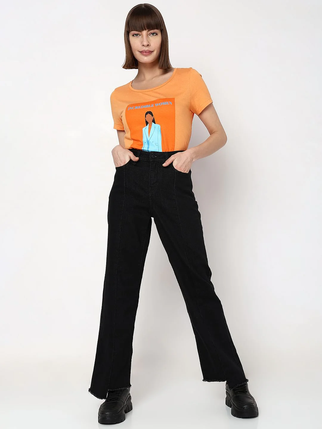 Black Raw Edge Jade Straight Fit Jeans - Image 5