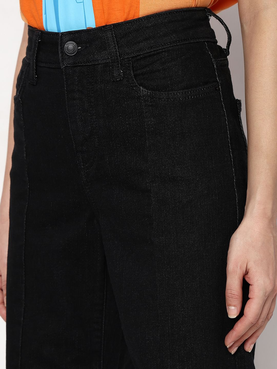 Black Raw Edge Jade Straight Fit Jeans - Image 6