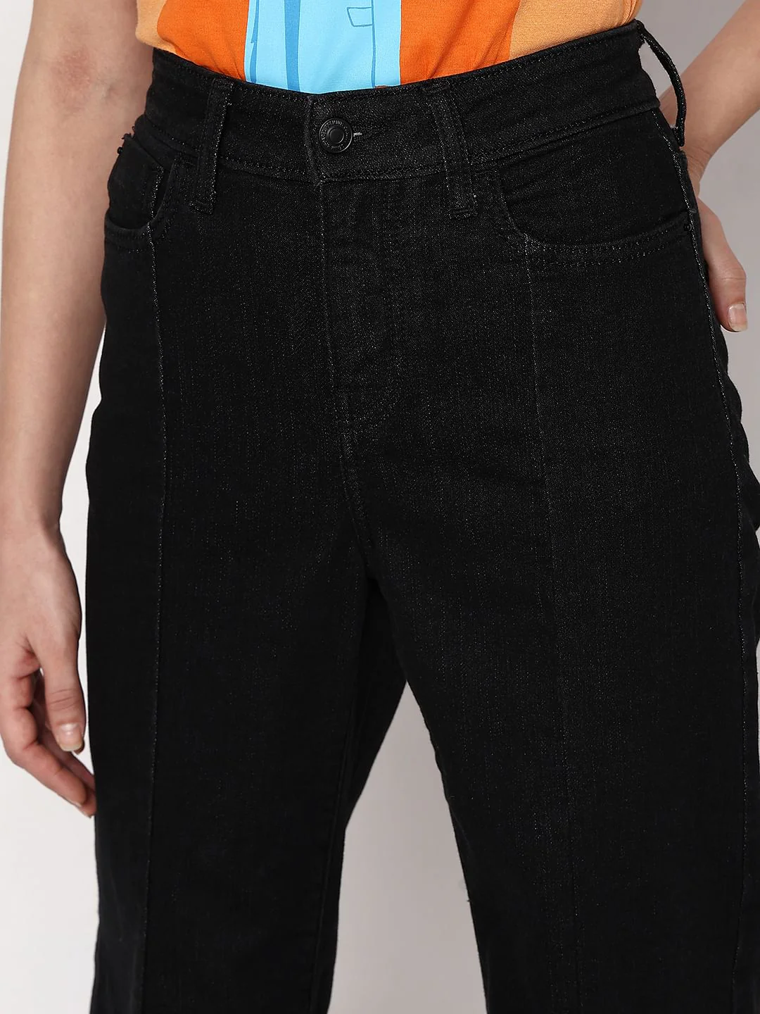 Black Raw Edge Jade Straight Fit Jeans - Image 8