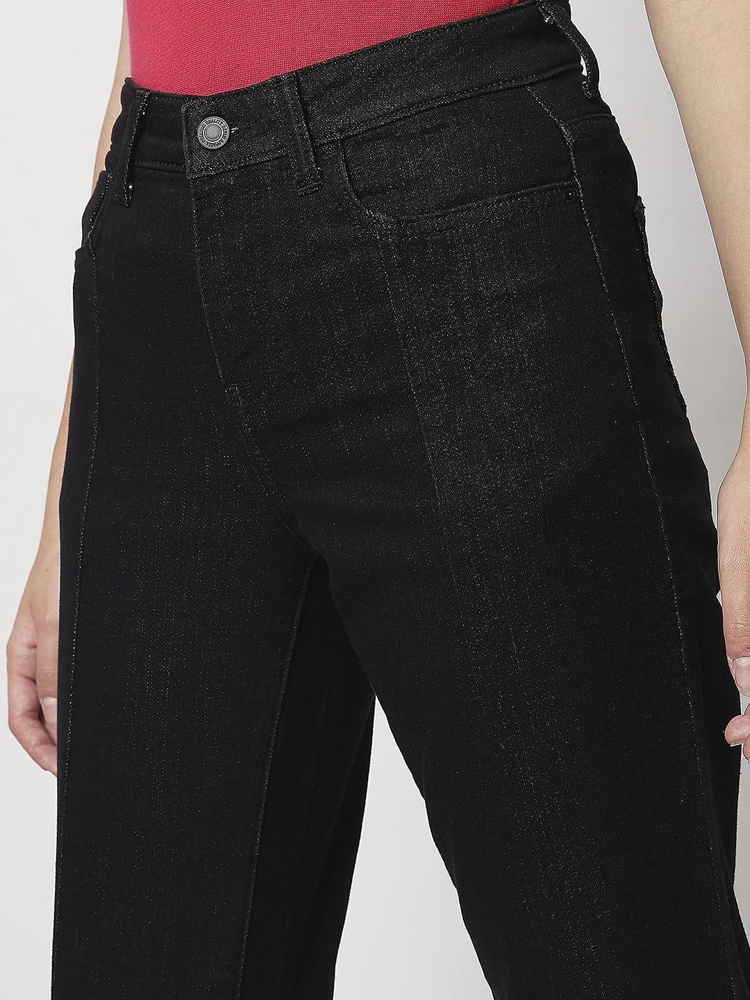 Black Raw Edge Jade Straight Fit Jeans - Image 9