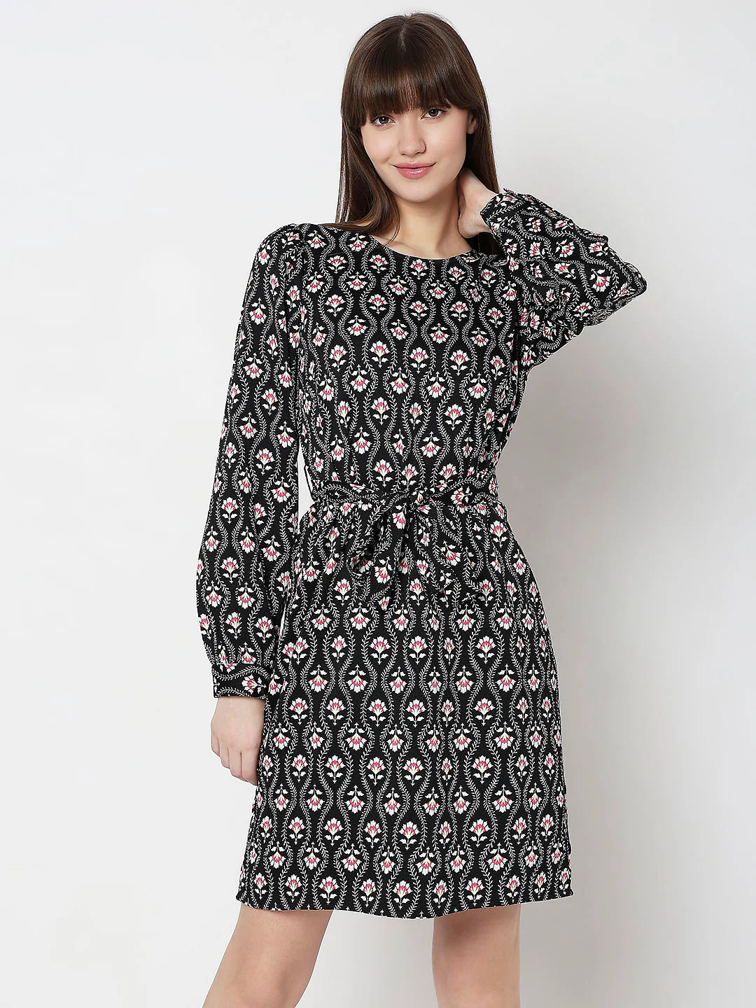 Black Floral Print Dress - Image 2