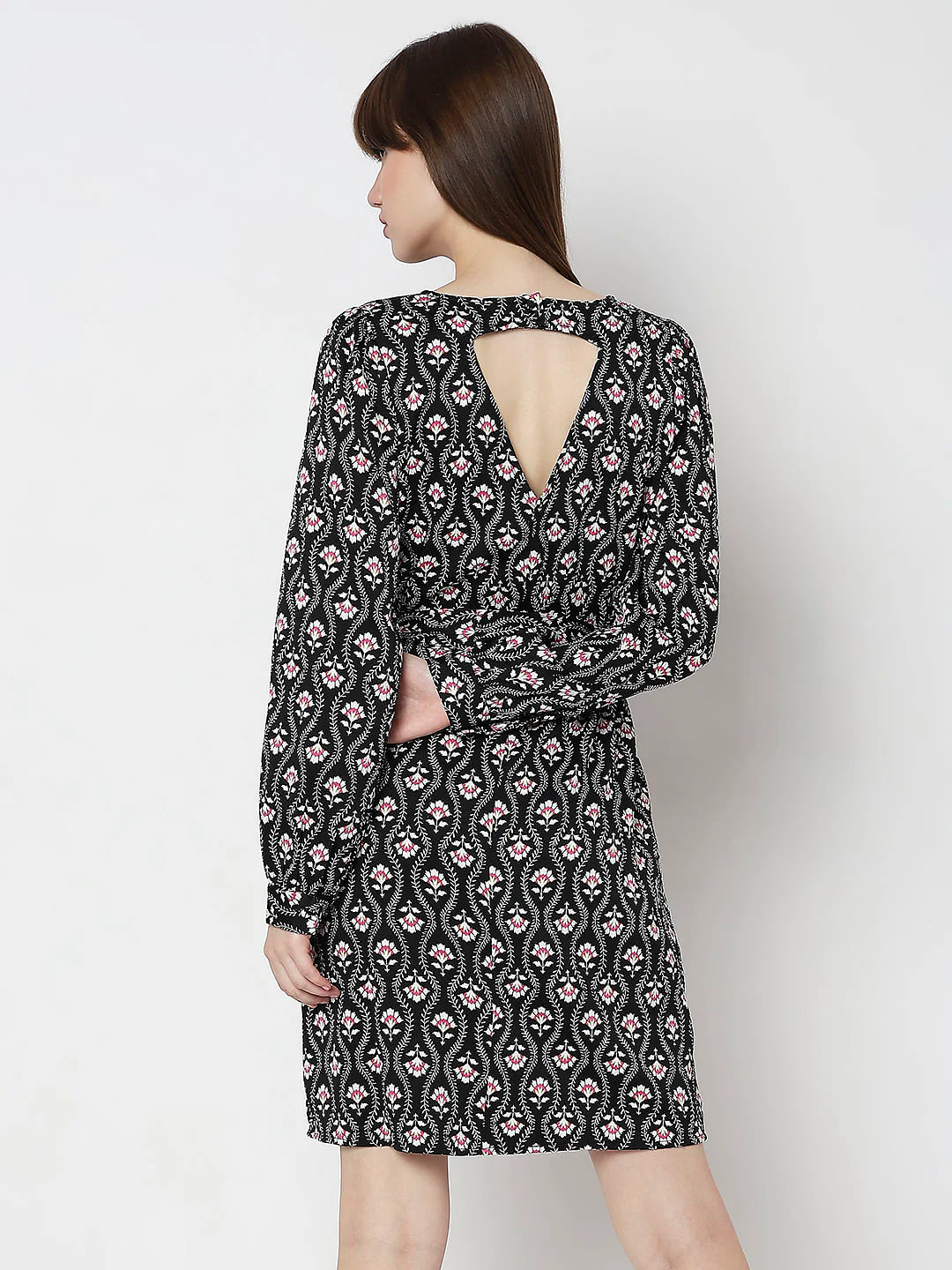 Black Floral Print Dress - Image 4